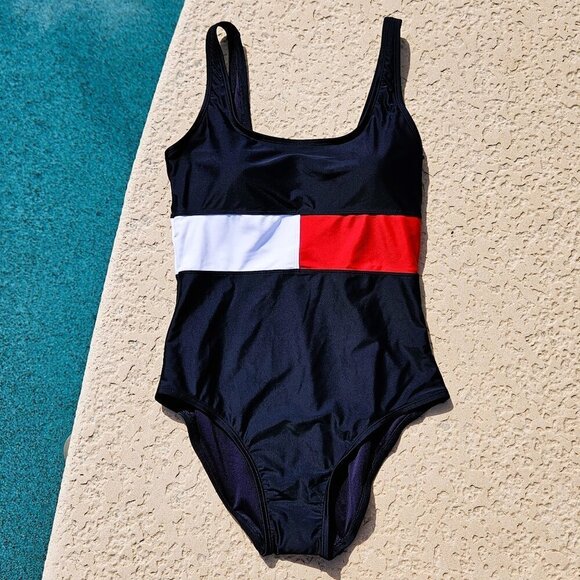 NWT Tommy Hilfiger Colorblocked One-Piece Swimsuit - XL - Picture 1 of 11